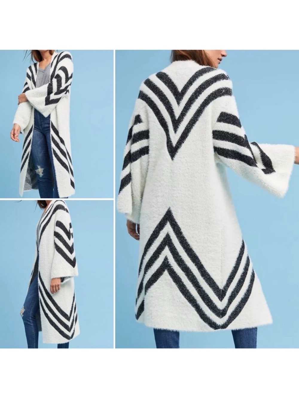Anthropologie Sleeping on Snow Mod Chevron Fuzzy Soft Kimono Cardigan - O/S